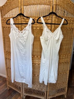 Vintage - White & Cream with Lace Trim  Slip Dresses - 2 Pc Set - Size 40